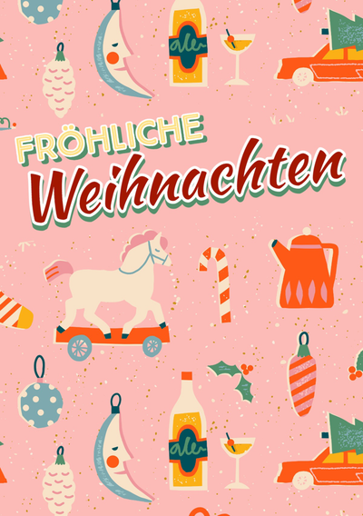 Pink Illustrated Pattern Season Greetings Card