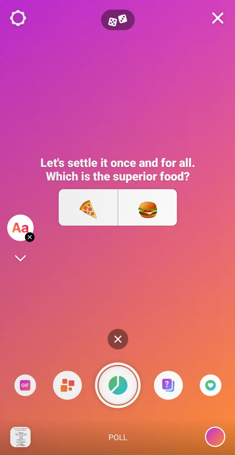 screenshot of Instagram story with stickers of pizza and burger