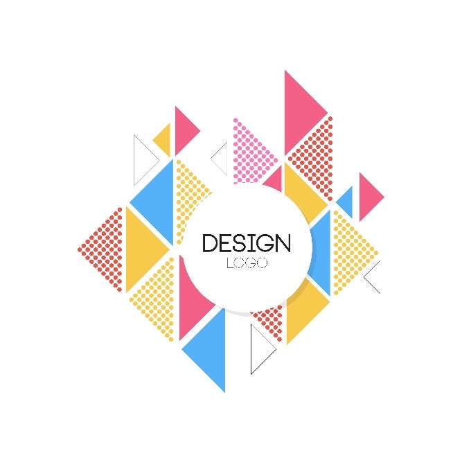 Geometrisches Logo mit bunten Dreiecken.