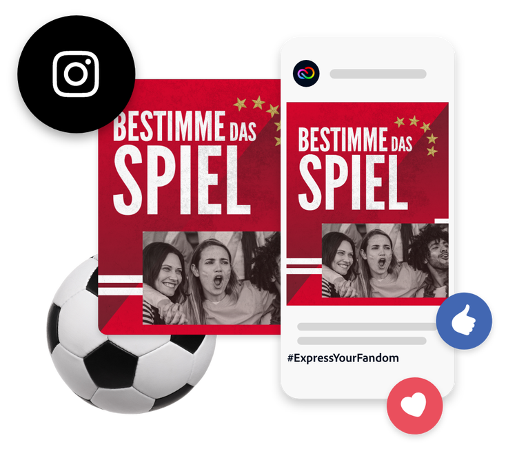 Teile deinen Social Post. Lade deinen Post herunter oder teile ihn direkt auf deiner Lieblings Social Media Plattform und gewinne ein personalisiertes FC Bayern Trikot. Vergiss nicht #ExpressYourFandom zu verlinken.