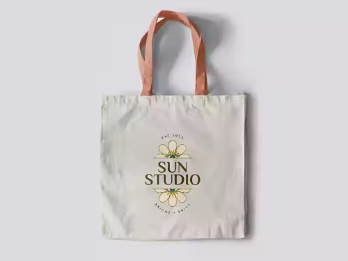 Bild einer Stofftasche mit einem Unternehmenslogo.