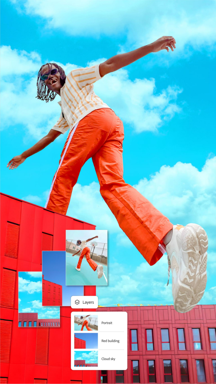 Kort video med eksempler på, hvordan man tilføjer og redigerer fotos på Photoshops app til fotoredigering.