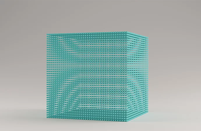 En trådmodel af en terning, der illustrerer aliasing