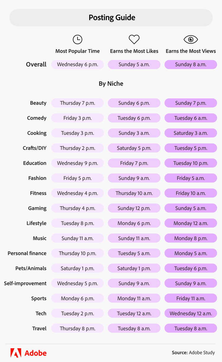 Posting guide by niche on TikTok