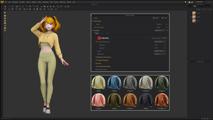 screenshot of Marvelous Designer's fabric property editor