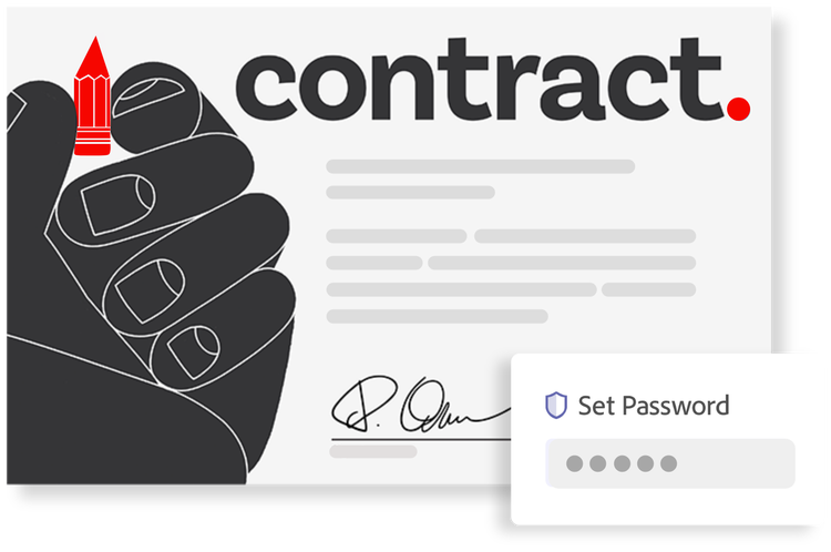 Kujutis, millel on näha allkirjastatud lepingut, mis on PDF-teabe krüptimiseks kaitstud parooliga.