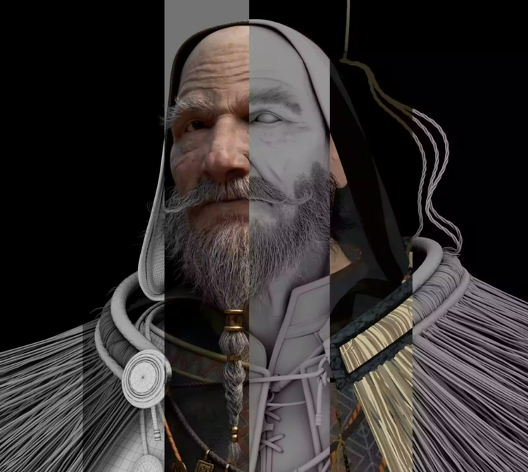 3D rendering of old man’s face