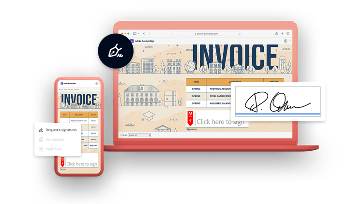 A laptop and mobile device with an invoice and e-signature , Picture