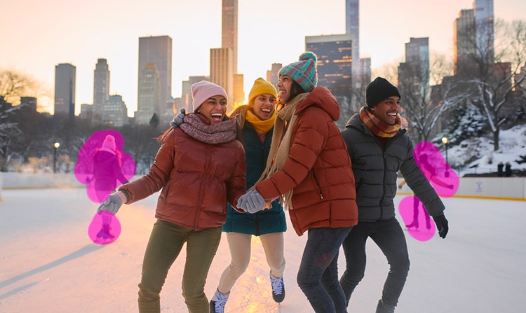In an outdoor ice skating photo, background people are highlighted for removal with the brush in Firefly.