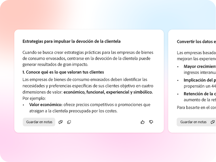 Resumen generado por IA en formato de lista numerada con una opción de botón para Guardar en notas