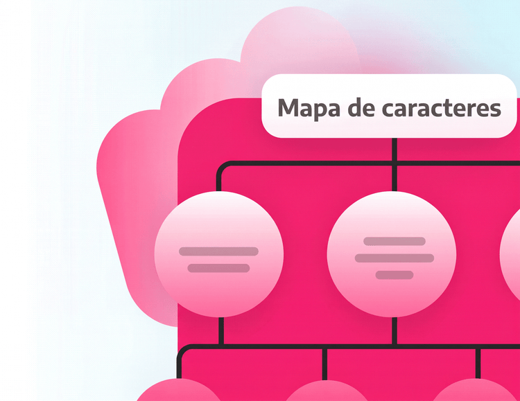 Ilustración de color rosa de un mapa de árbol de caracteres.