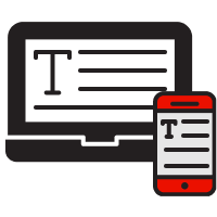 Ilustraciones de un ordenador y un dispositivo móvil con texto en la pantalla para representar la capacidad de adaptación del formato EPUB.