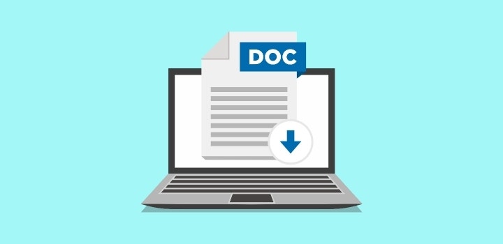 Ilustración de un ordenador con un documento DOC.