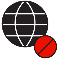 Un globo negro y un círculo rojo tachado con una línea negra para representar que los archivos EPUB no son universales.