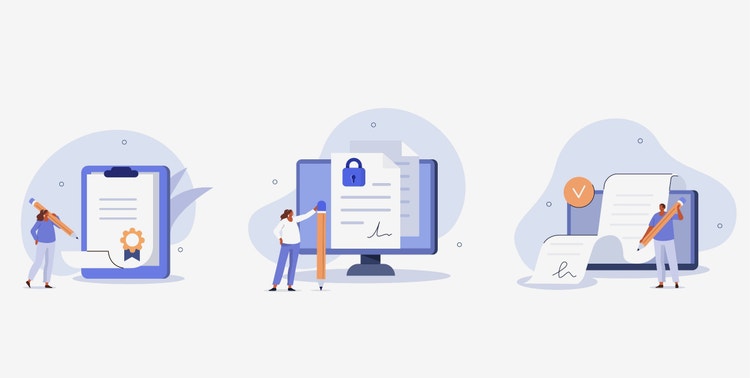 La ilustración muestra el proceso de una firma electrónica.