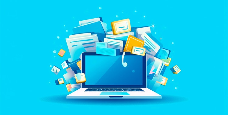 La ilustración muestra un ordenador portátil con diferentes archivos XPS que se utilizan de diferentes maneras.