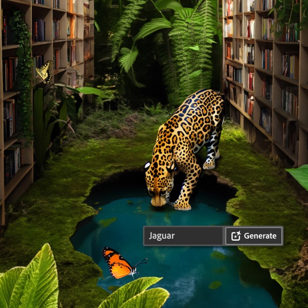 Un jaguar bebe de un estanque