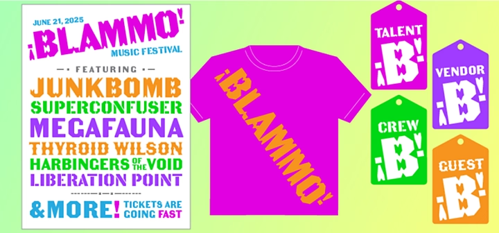 Varios carteles y una camiseta utilizando las letras góticas The Becker Gothics