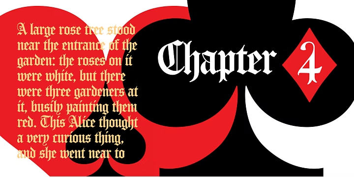 Imagen con símbolo de una pica y un texto formado con letras góticas rotundas Carol Gothic.