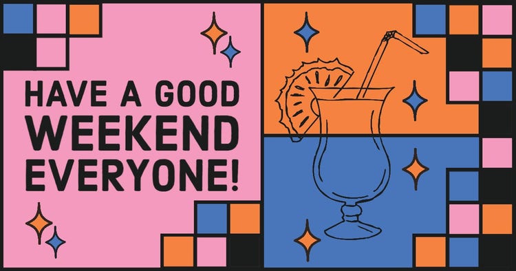 Orange, Pink and Blue Good Weekend Facebook Post