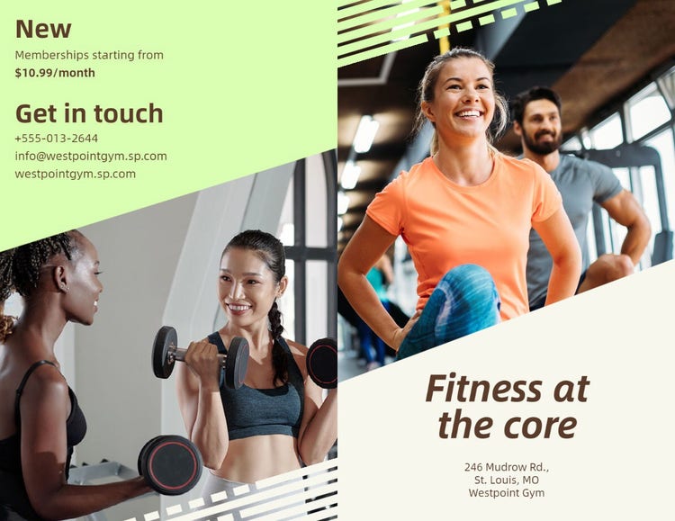 Green, Brown & Beige Core Fitness Gym Bifold Pamphlet