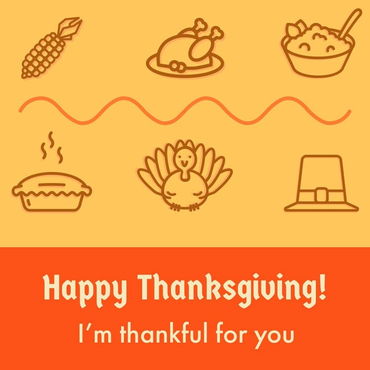 Orange Illustrated Happy Thanksgiving Instagram Square
