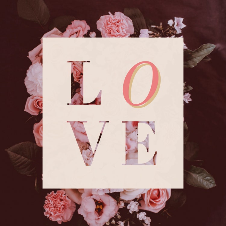 Elegant Love Word with Flower Bouquet Instagram Square