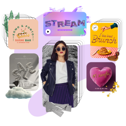 A variety of Adobe Express templates, including one of a person posing., Picture