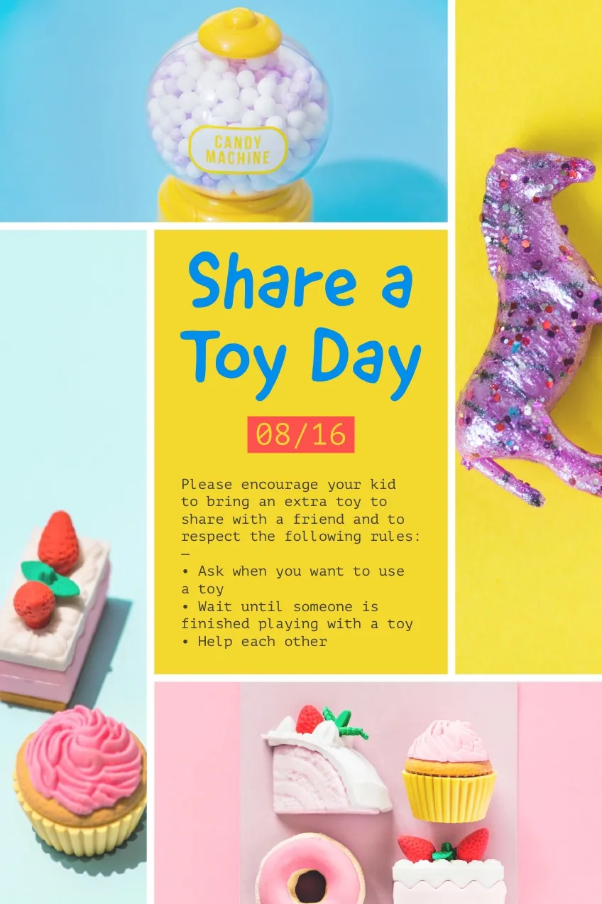 Pastel Colored Toy Sharing Day Announcement Flyer
