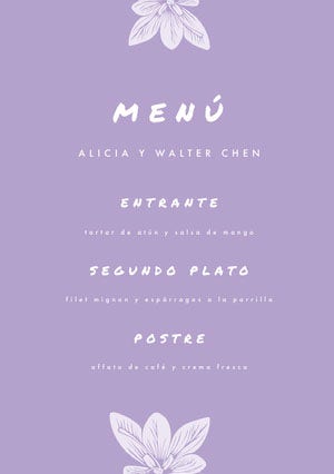 light purple wedding menu Menú