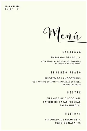 classic wedding menu Menú