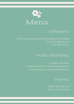 light blue wedding menu Menú