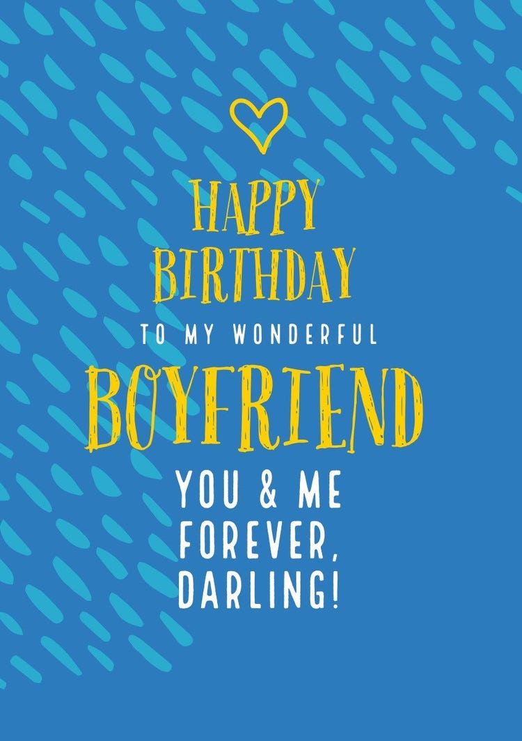 Blue, Yellow and White Boyfriend Birthday Whishes Card