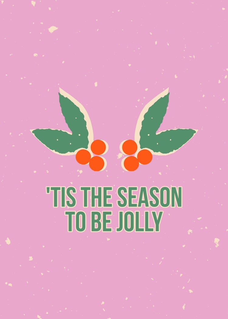 Pink, Red, & Green Holly Flecks Christmas Greeting Card