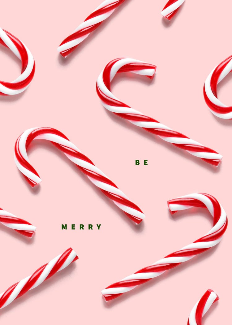 Pink and Red and White Candy Cane Be Merry Greeting Card