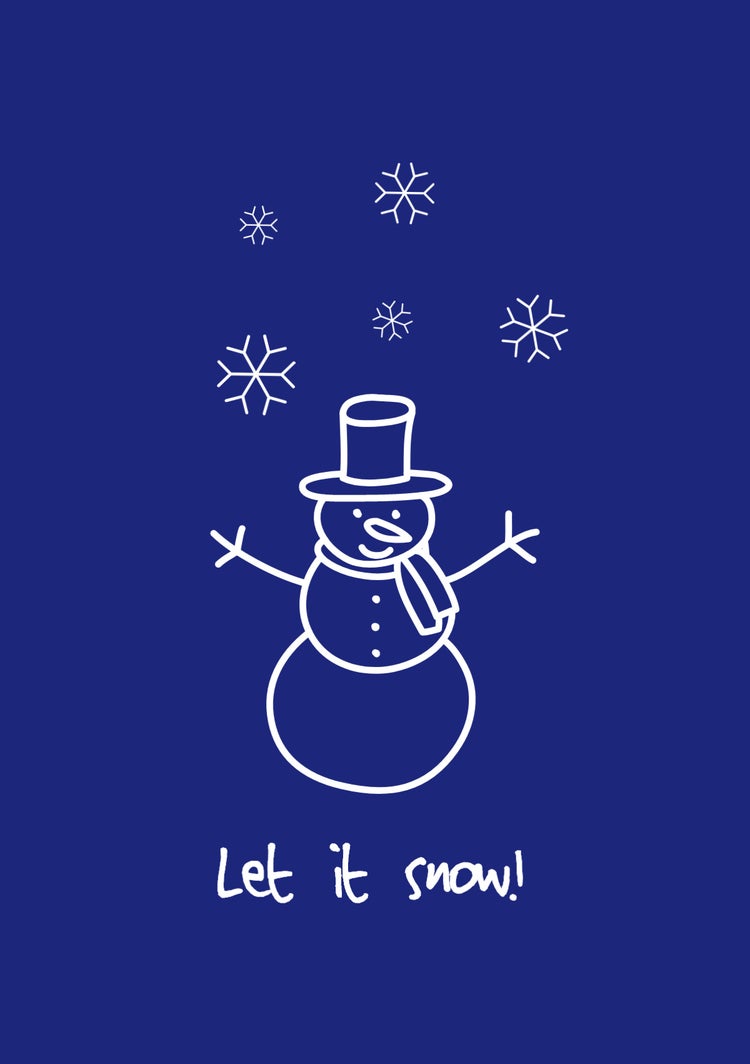 Blue & White Illustrated Snowman Christmas A5 Greeting Card