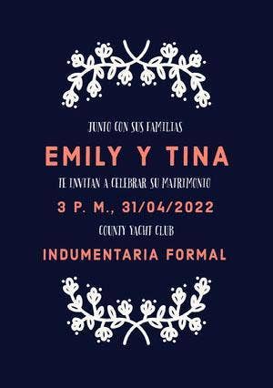 blue and white floral wedding cards Invitación de boda