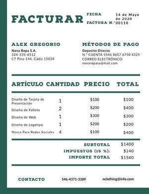 clothing company invoice Factura