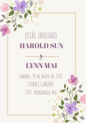 cream and purple floral wedding cards  Invitación de boda