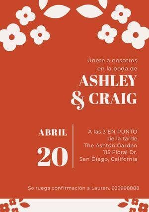 orange and white floral wedding cards Invitación de boda
