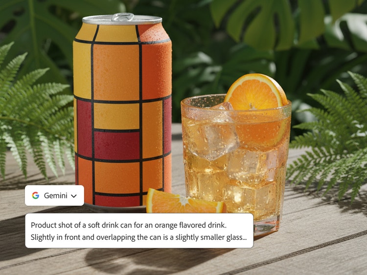 Imagen generada por IA mediante Gemini 2.5 Flash que muestra una fotografía de producto de una lata de refresco