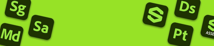 Fondo verde con iconos de Substance 3D