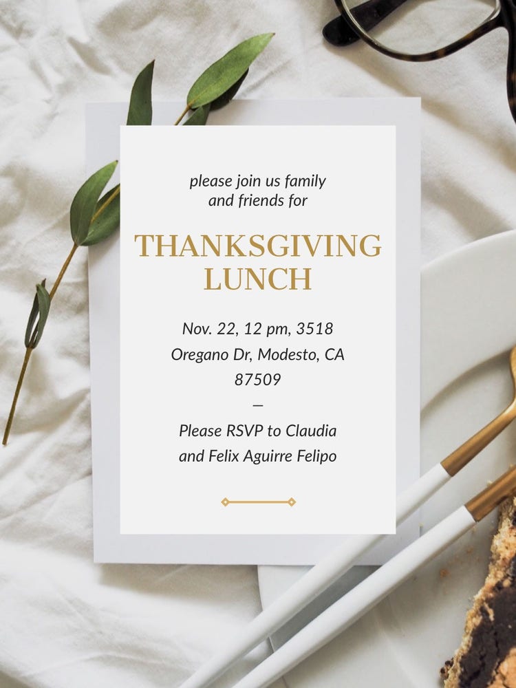 Thanksgiving Lunch Invitation with Address and Table