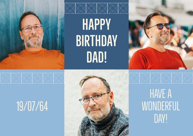 Blue Happy Birthday Dad Photo Collage