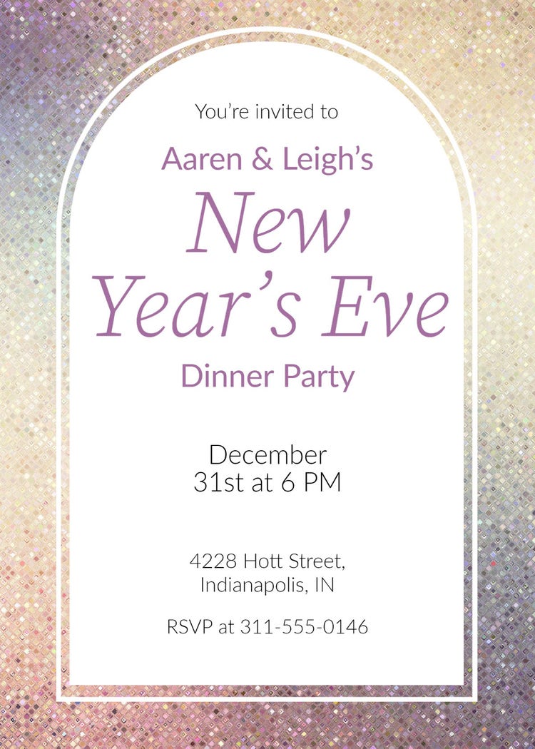 Purple New Year's Eve Dinner Party Invitation