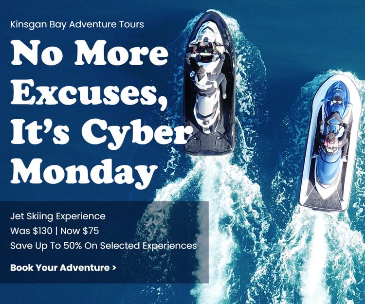 White & Blue Jet Skiing Cyber Monday Sale Web Banner