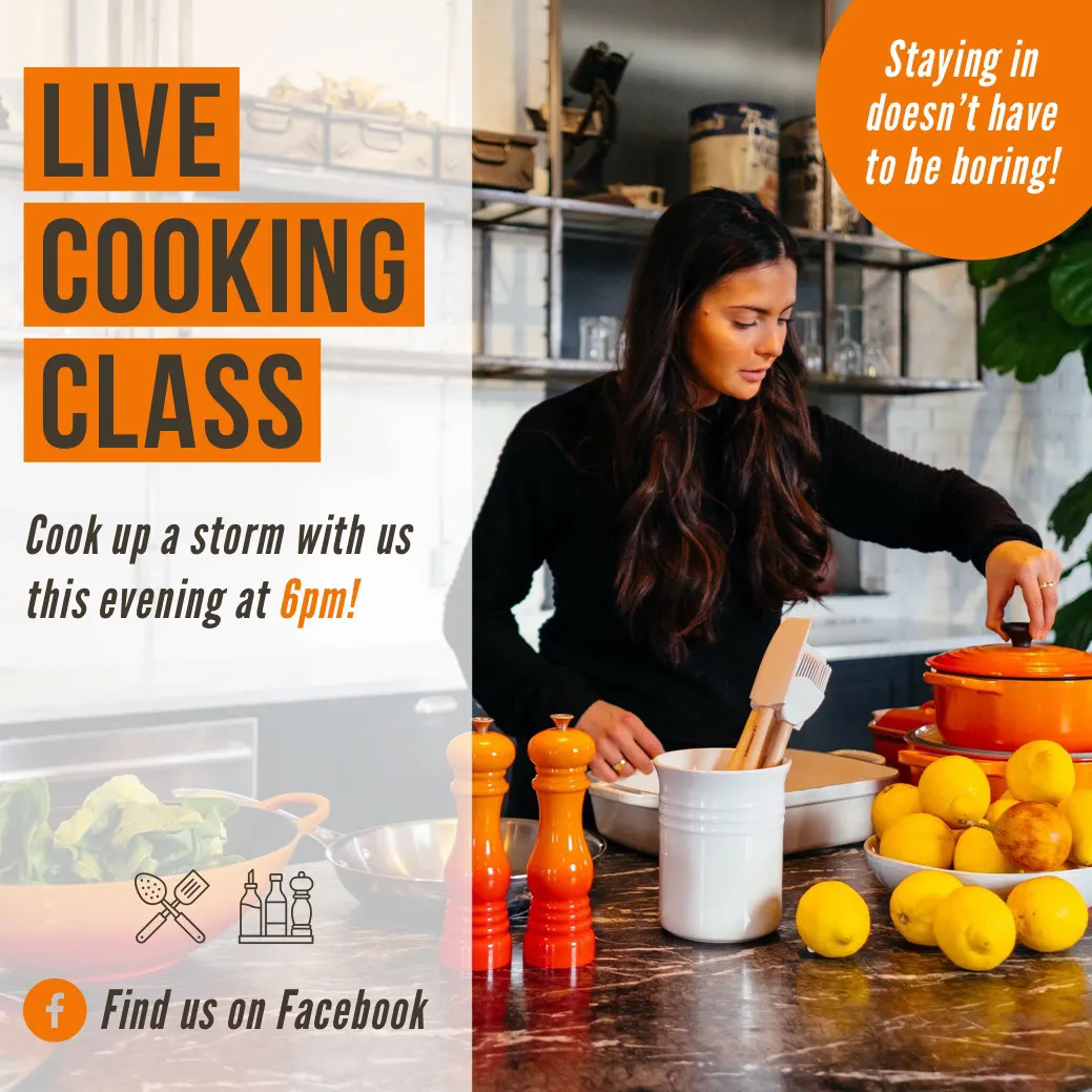 Orange and White Woman Cooking Photo Online Modern Style Cooking Class Instagram Square Ad