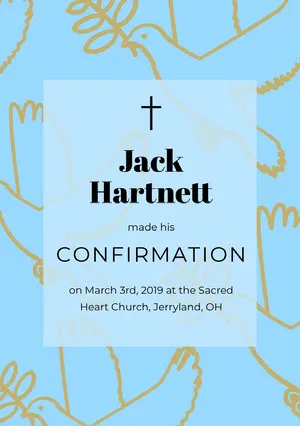 Blue, Gold, Light Toned Confirmation Announcement Card Confirmation Annoucement