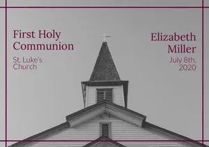 Grey and Purple First Holy Communion Announcement Card First Communion Annoucement