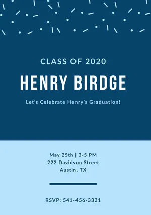 Blue Graduation Announcement Card with Confetti Graduation Announcement